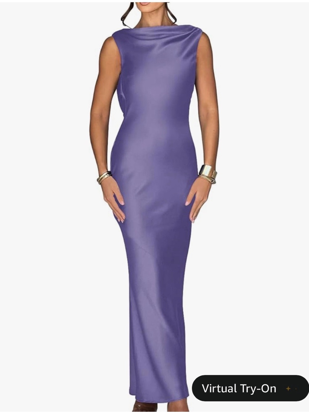 Amazon Purple Sleeveless Maxi Satin Column Dress